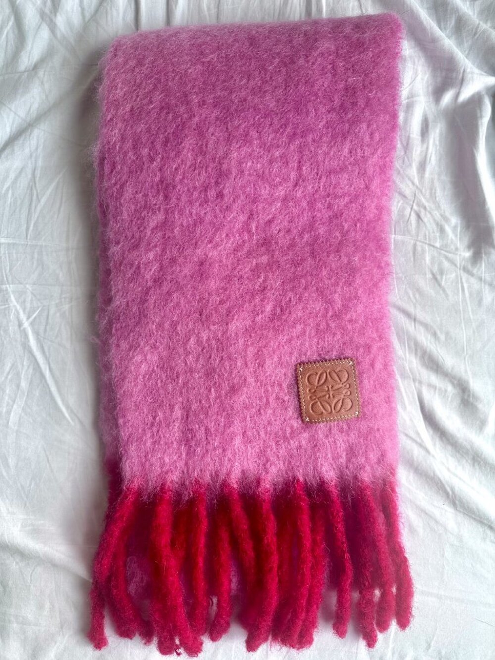 Loewe Pink Mohair-blend Scarf | Fringed & Leather-trimmed - Picture 2 of 12